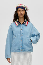 Stine Goya Collared Cropped Bomber Outerwear Denim Blue
