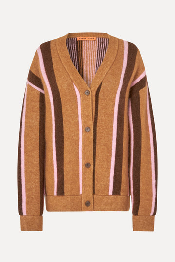 Stine Goya Long Sleeve Cardigan Knit Cocoa Stripes