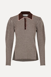Stine Goya Long Sleeve Knit Polo Knit Ivory Stripes