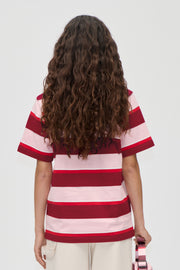 Stine Goya Loose T-Shirt Top Burgundy and Pink Stripes