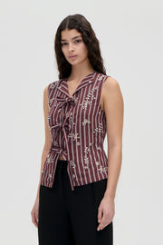 Stine Goya Tie Front Vest Top Uniform Stripes