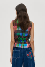 Stine Goya Top With Cinched Waist Top Watercolor Checks