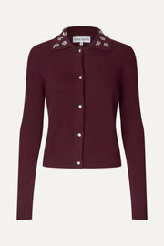 Stine Goya Wide Collar Long Sleeve Cardigan Knit Bordeaux