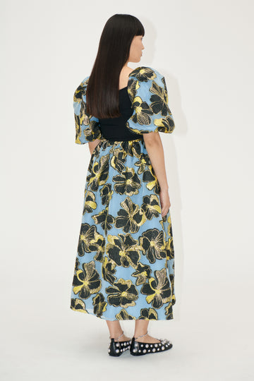 Stine Goya 3/4 Sleeve Combo Bodice Midi Dress Dress Blue Anemone Jacquard
