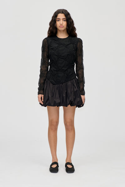 Balloon Long Sleeve Short Dress - Smocked Flowers - Stine Goya