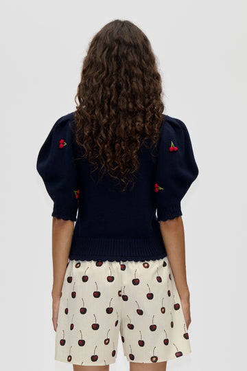 Stine Goya Bobble Knit Polo Cardigan Knit Cherries Bobble