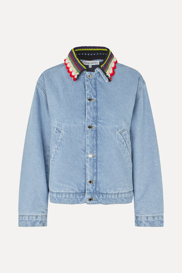 Stine Goya Collared Cropped Bomber Outerwear Denim Blue