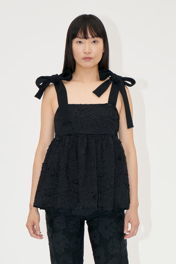 Stine Goya Contrasted Tie Top Top Jet Black