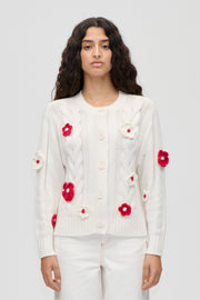 Stine Goya Crewneck Cable Cardigan Knit White