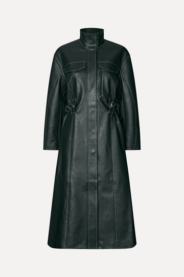 Stine Goya Dropped Shoulder High Collar Coat Outerwear Dark Green