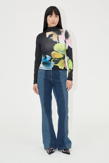 Stine Goya Elastic High Neck Collared Top Top Watercolor Bloom Maxi