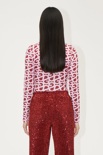 Stine Goya Elastic Long Sleeve Top Top SG Logo Burgundy Pink
