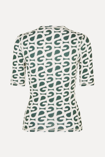 Stine Goya Elastic Short Sleeve T-Shirt Top Forest Green Logo