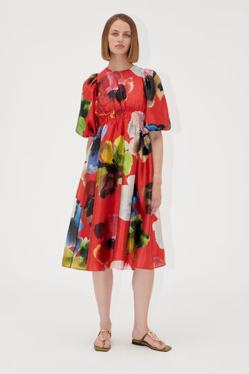 Stine Goya Elasticated Waist Midi Dress Dress Bloom In Red