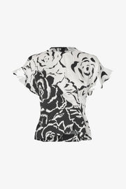 Stine Goya Frill Sleeve Pleated Top Top Graphic Rose