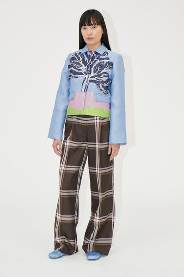 Stine Goya Front Pleat Long Straight Pants Pants Weaved Checks