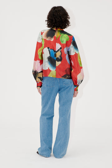 Stine Goya Gathered Long Sleeve Top Top Bloom In Red
