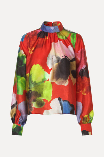 Stine Goya Gathered Long Sleeve Top Top Bloom In Red