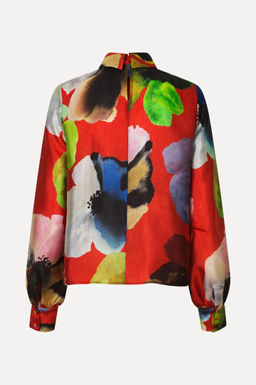 Stine Goya Gathered Long Sleeve Top Top Bloom In Red