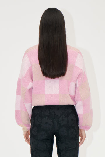Stine Goya Gingham Check Sweater Knit Pink Gingham Check