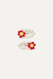 Stine Goya Hand Crocheted Hair Clip Accessories Red Flowers