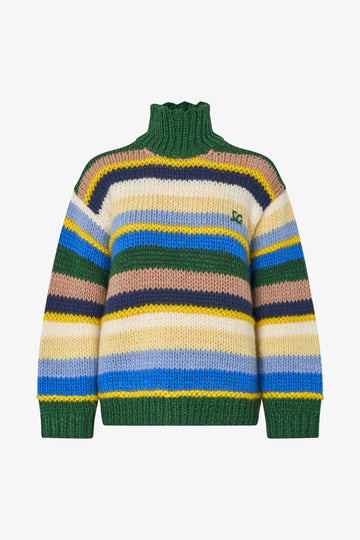 Stine Goya Handknit Turtleneck Sweater Knit Bold Multi-Stripes