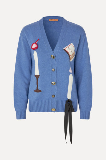 Stine Goya L/S V-neck Cardigan Knit Candle Setting Intarsia