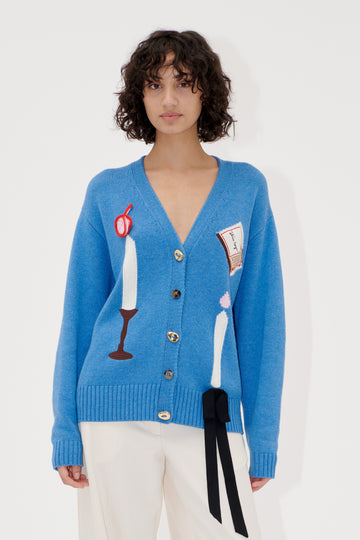 Stine Goya L/S V-neck Cardigan Knit Candle Setting Intarsia