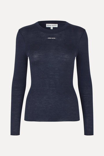 Stine Goya Long Sleeve Crewneck Top Midnight Navy
