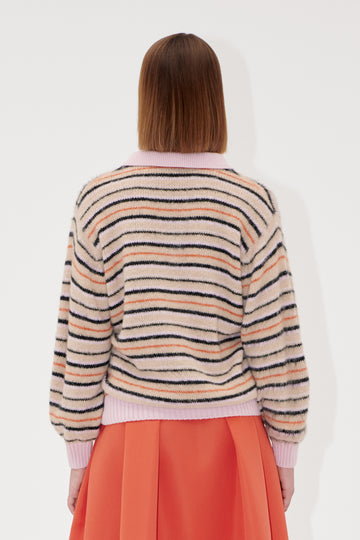 Stine Goya Long Sleeve Knit Polo Knit Alpaca Cream Stripes