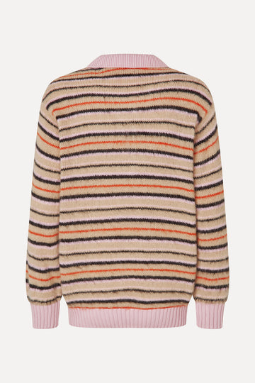 Stine Goya Long Sleeve Knit Polo Knit Alpaca Cream Stripes