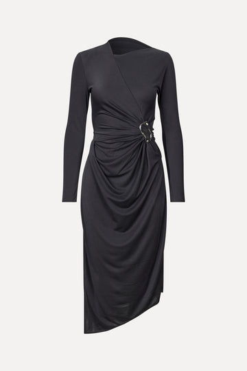 Stine Goya Long Sleeve Midi Dress With Fixed Buckle Dress Jet Black