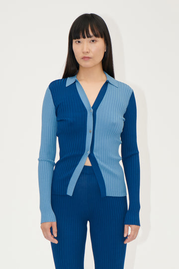 Stine Goya Long Sleeve Polo Knit Blue Jean