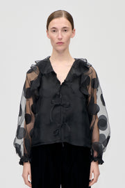 Stine Goya Multi Ruffle Raglan Top Top Dotted Black