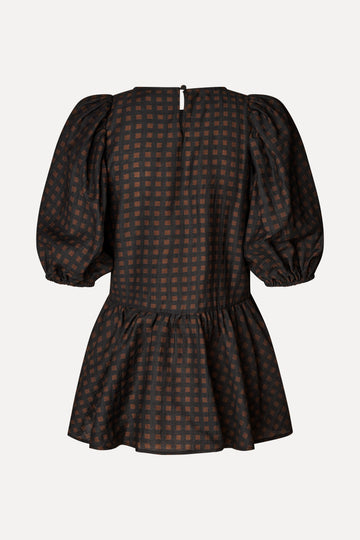 Stine Goya Puff Sleeve Peplum Top Top Morgensol Checks
