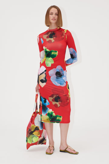 Stine Goya Pullover Long Sleeve Midi Dress Dress Bloom In Red