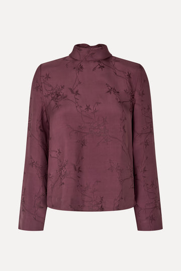 Stine Goya Relaxed Tie Neck Blouse Top Bordeaux
