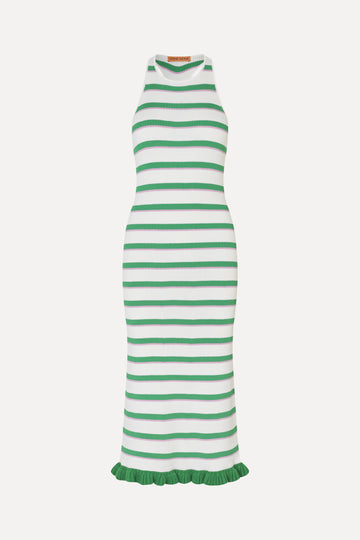 Stine Goya Ruffle Tank Dress Dress Green and Pink Stripes