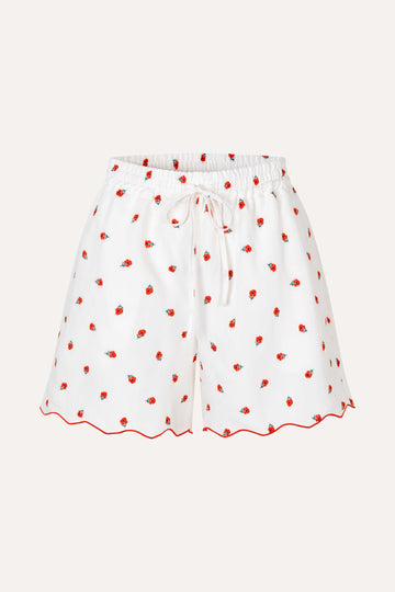 Stine Goya Scalloped Elasticated Waistband Shorts Pants Red Poppy