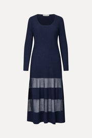 Stine Goya Scoopneck Fitted Long Sleeve Dress Knit Navy