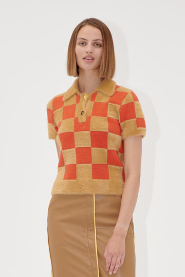 Stine Goya Short Sleeve Knit Polo Knit Mecca Orange / Curry