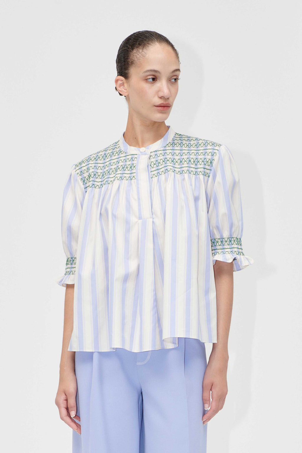 Smocked Gathered Top - Pastel Stripes - Stine Goya