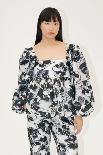 Stine Goya Square Neck Long Sleeve Top Top Anemone Jacquard
