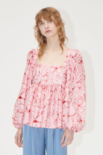 Stine Goya Square Neck Long Sleeve Top Top Foil Foliage