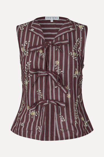 Stine Goya Tie Front Vest Top Uniform Stripes