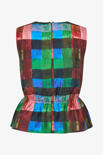 Stine Goya Top With Cinched Waist Top Watercolor Checks