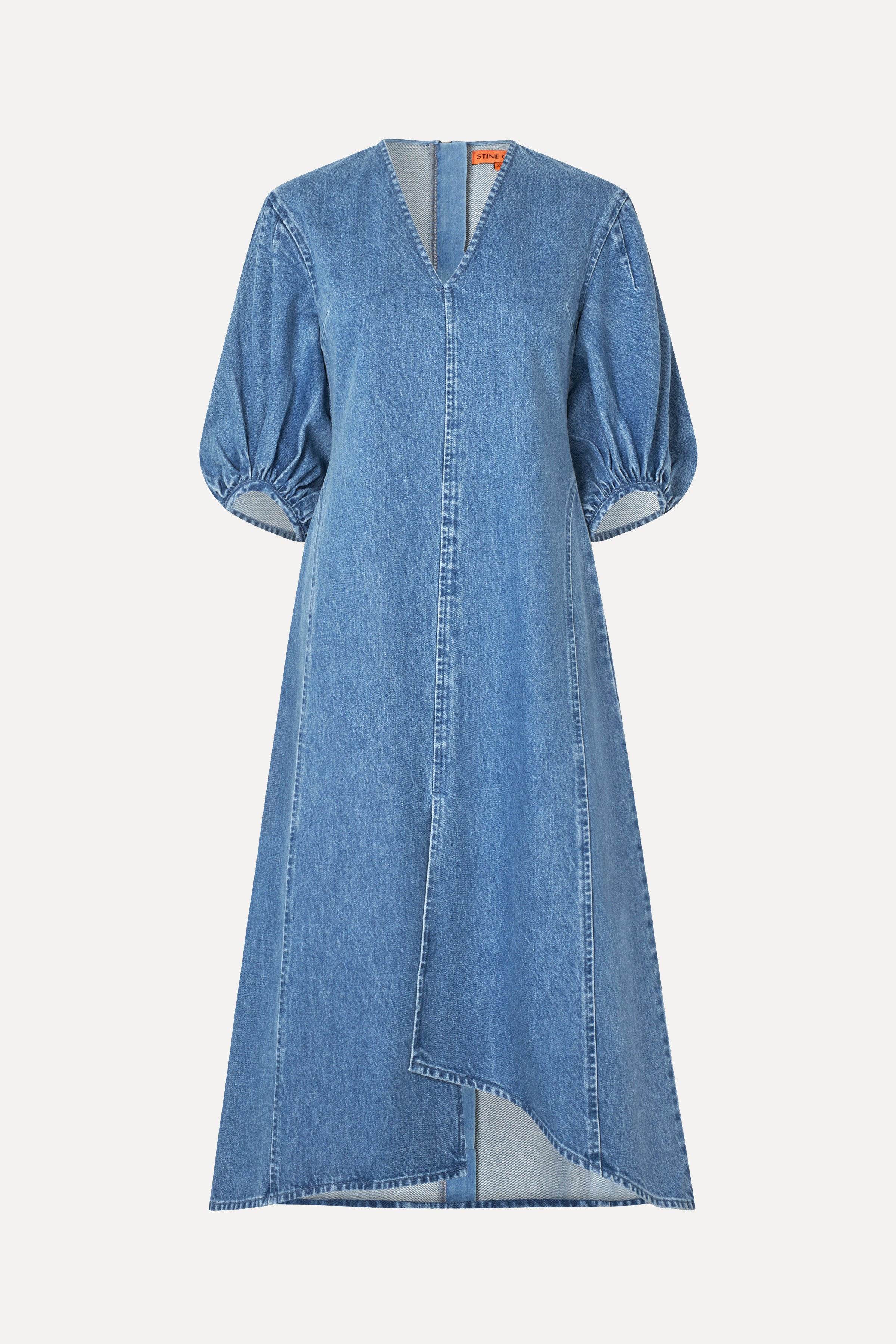 Volume Sleeves Midi Dress - Denim Blue - Stine Goya
