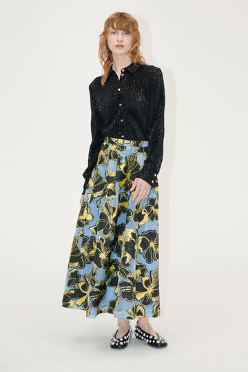 Stine Goya Voluminous Midi Skirt Skirt Blue Anemone Jacquard