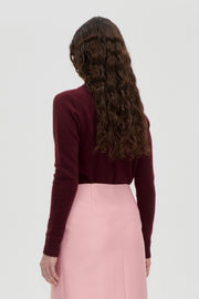 Stine Goya Wide Collar Long Sleeve Cardigan Knit Bordeaux