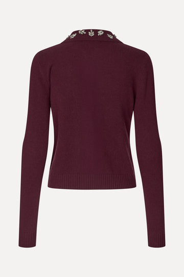 Stine Goya Wide Collar Long Sleeve Cardigan Knit Bordeaux